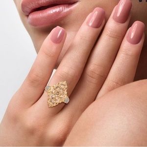 Natural Ceylon Imperial Garnet White Zircon Elongated Ring